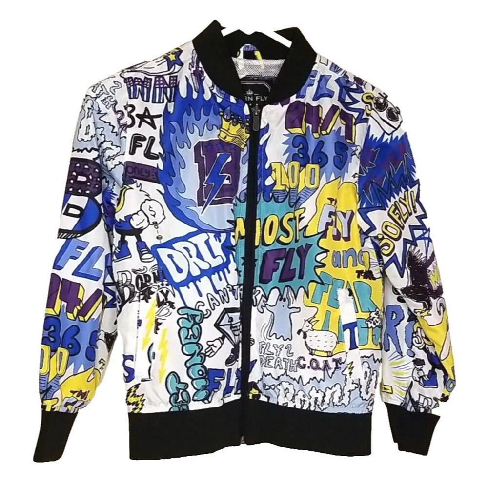 Born Fly Jacket Youth Small 8 Windbreaker Bomber Cartoon Flashy Fun Girl Boy T27